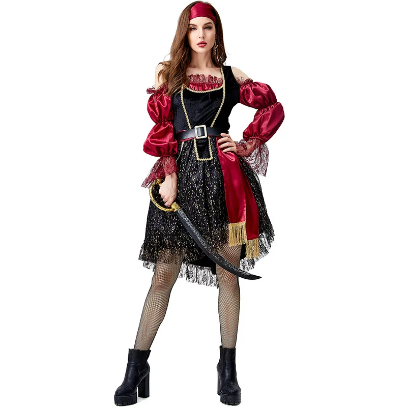 Women Pirates Of The Costume Medieval Lace Pirate Cosplay Costume For Halloween Carnival Party Dress