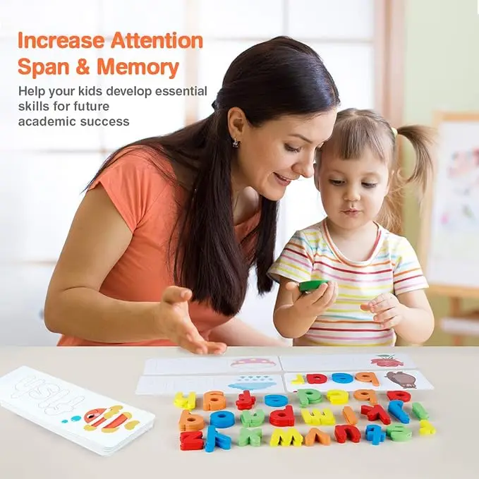 Read Spelling Learning Toy Wooden Alphabet Flash Cards Matching Sight Words ABC Letters Recognition Game