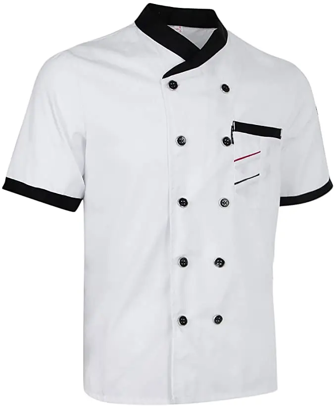 Chaqueta Hombre Chef Coat White Jacket Cook Restaurant Hotel Work Waiter Sushi Uniform Short Sleeves Summer for Women Men Black