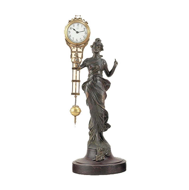 Imitated from 17th America Antique Brass Diana Style  Figure 3 Days Swinging Swinger  Pendulum Mechanical Table Clock/Watch