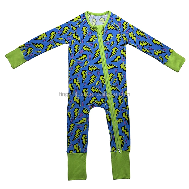 220gsm Custom Print Children Infant Girl Toddler Bamboo Viscose Pajamas Wholesale Newborn Baby Winter Romper Zipper Sleeper