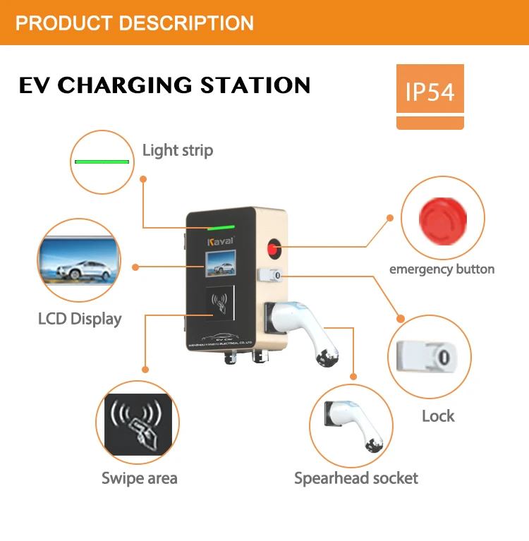 
KAYAL 5m cord home portable ev charger 11kw 22 kw type 2 ev charging wallbox 