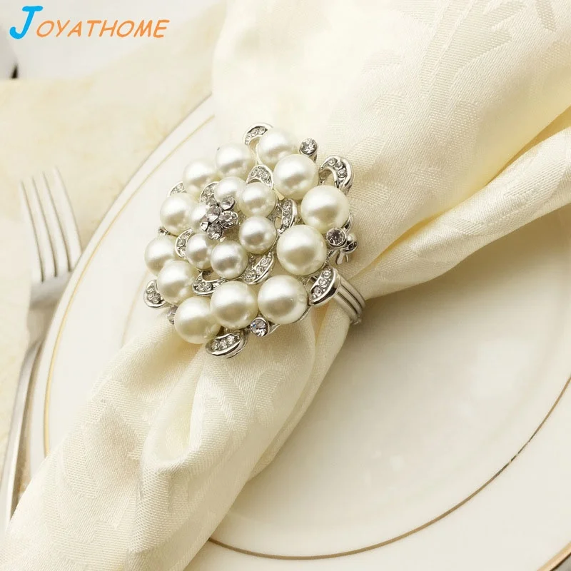 Rose Flower Shape Pearl Silver Wedding Table Napkin Ring Napkins Holder Rings Christmas Event Party Holiday Decorations