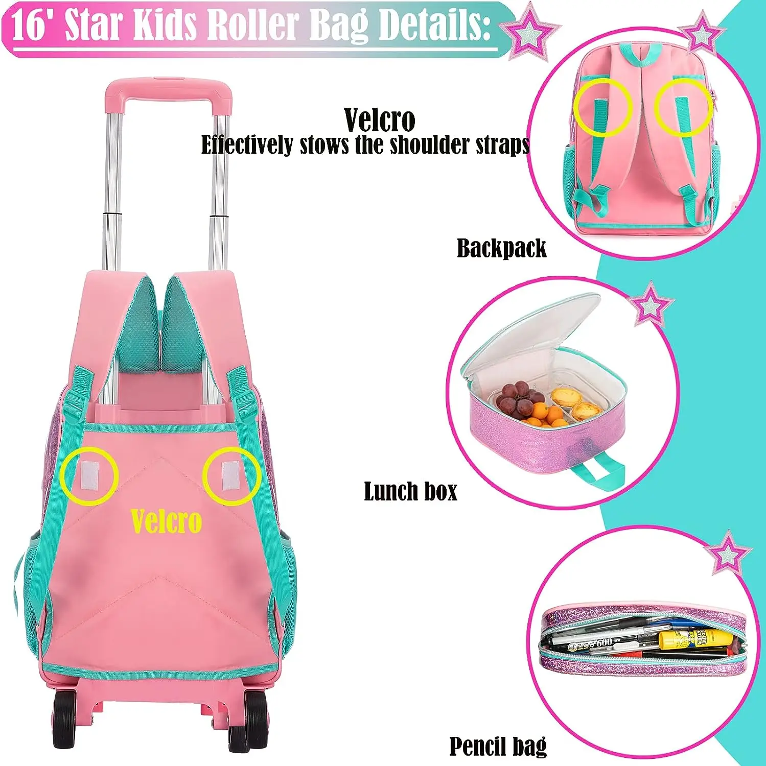 Kids Trolley Wheeled Backpack Set Children Backpack with Wheels Trolley School Bag School Rolling Backpack Bag For Girl Boy