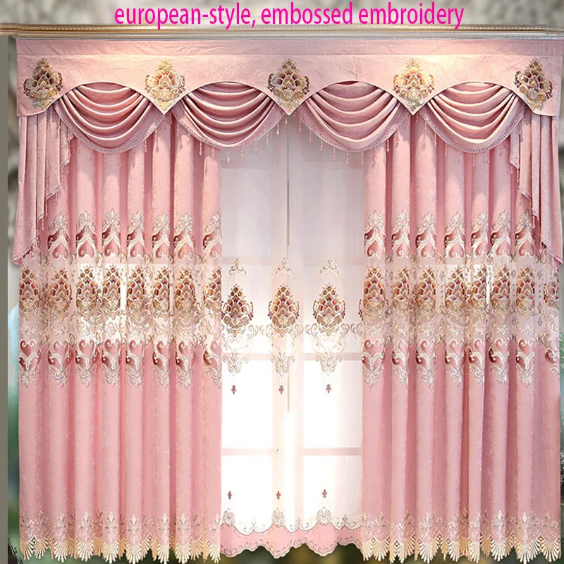 Оптовая продажа, черные классические кружевные занавески из ткани, затемняющие шторы для гостиной, готовые занавески с вышивкой