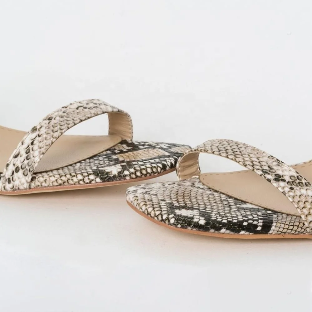 Custom Women Low Clear Heel Snake Leather Sandals 2020