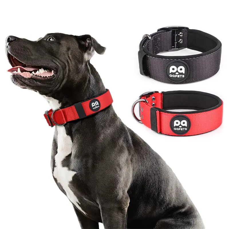 New pet products neoprene padded custom rubber logo adjustable nylon metal pin buckle large dog training  collar