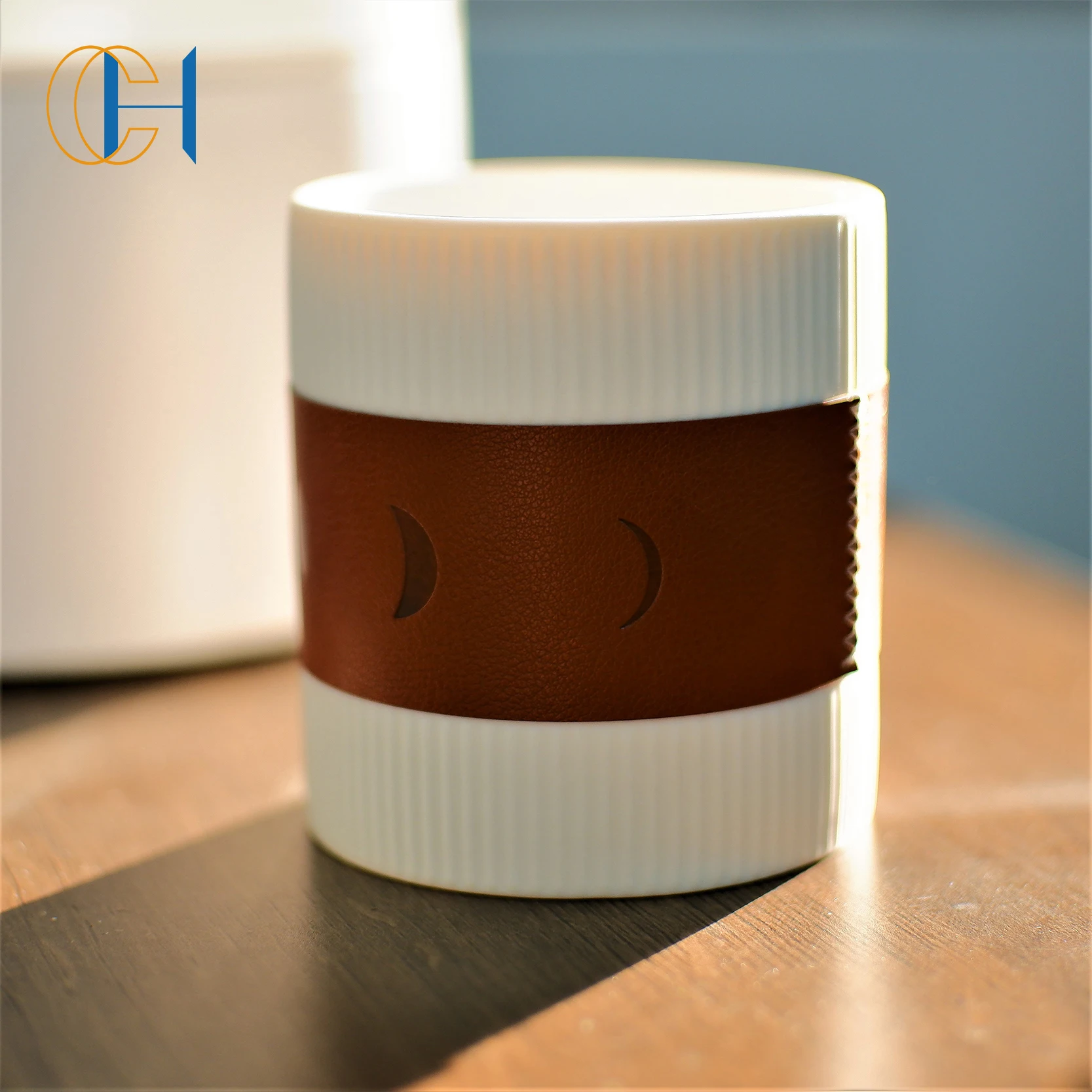 Original Design Decoration Vintage Luxury Leather Phase Moon Private Label Christmas Gift Yoga Cement Scented Candle Jar