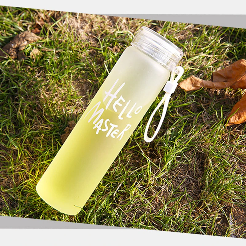 400ml/450ml Portable Design Self Cleaning  Frosted Borosilicate Glass Drinking Water Bottle Outdoor