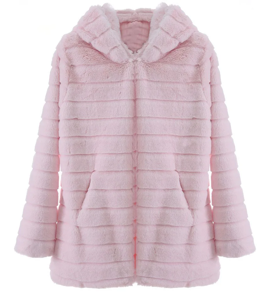 2021 Fashion design solid colors women ladies winter warm faux mink fur long coats with hooded