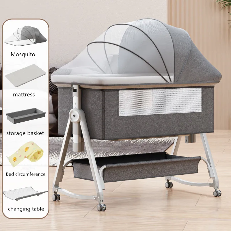 detachable baby bassinet bedside crib with mosquito net and mattress, Crib Adjustable  height, newborn baby must have bed