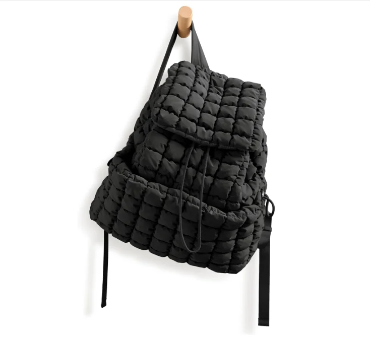 2024 Women Quilted Backpack High Quality BSCI Factory Lightweight pufferfish Hiking Drawstring Padded Travel Fitness Bag