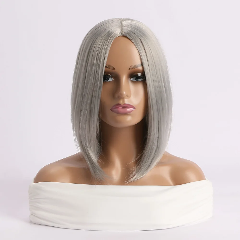 Heat Resistant Party Costume Wig Brown Black Straight Synthetic Hair  Short  Bob  Wig