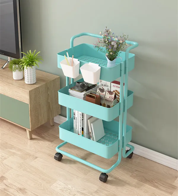 Hot Selling Kitchen Cart Hotel Foldable Three Layers ABS Storage Trolley Cart With Wheels  for Home Library Office