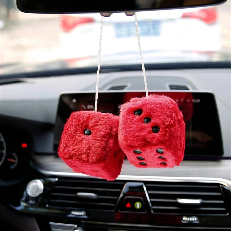 Car Pendant Colorful Plush Dice Craps Automobiles Rear View Mirror Charms Hanging Suspension Ornaments Desk Home Decoration