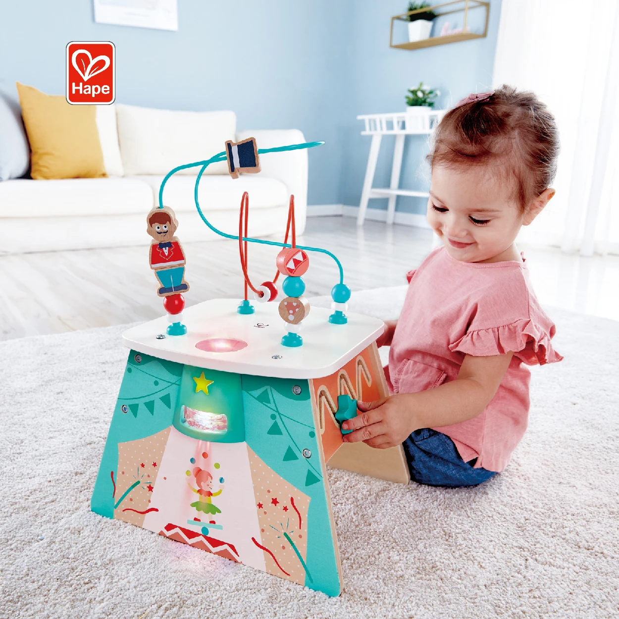  Hape новый дизайн твердые геометрические строительные блоки светящийся цирковый куб активности интеллектуальная коробка для детей 18 м