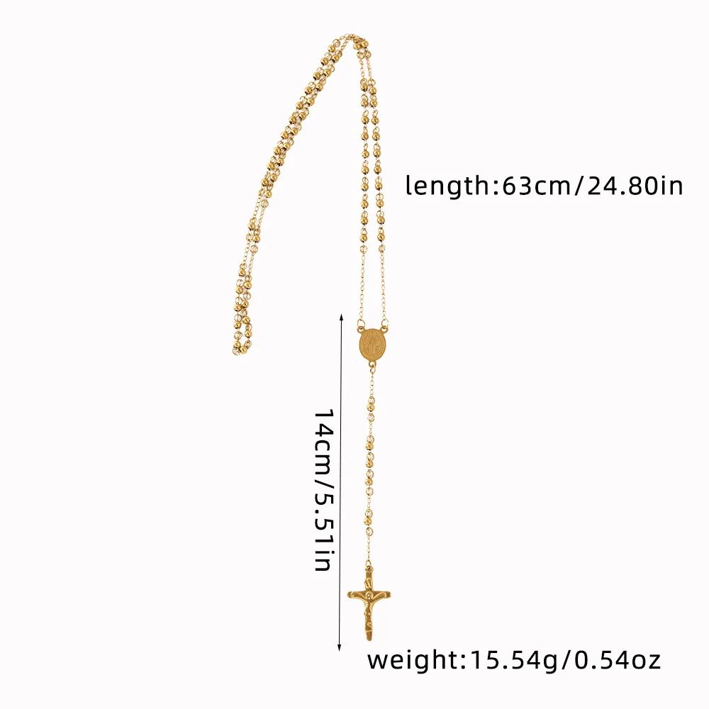 Stainless Steel Saint Benedict Medal Necklace Crucifix Catholic Virgin Mary Rosary Necklace Prayer Rosary Beads Cross Y Necklace