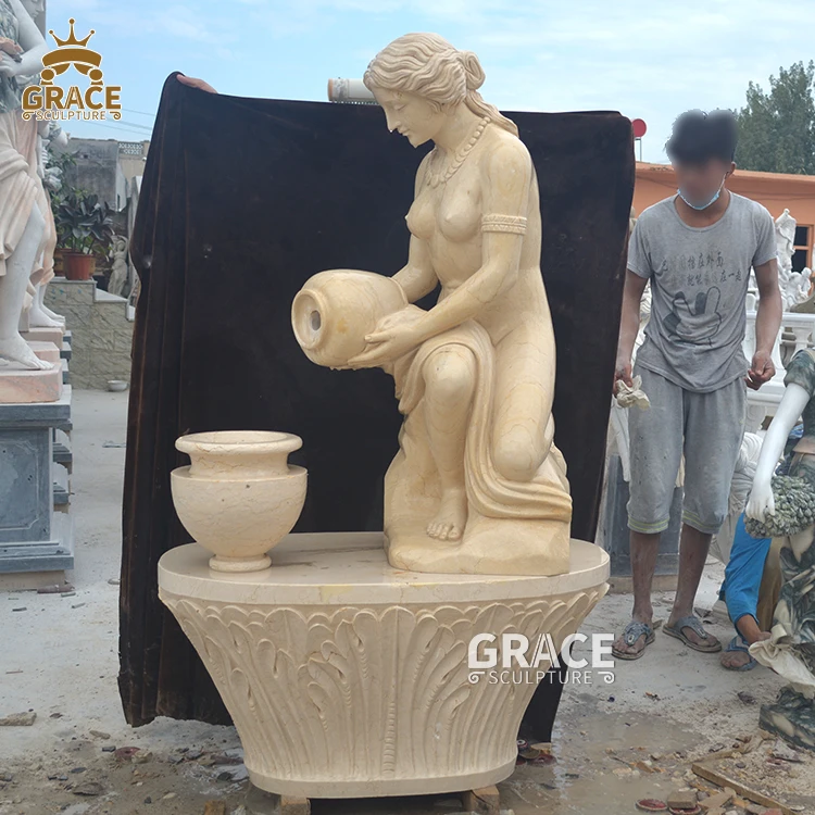 Woman Statue Stone Natural Marble Fountain for Decoration