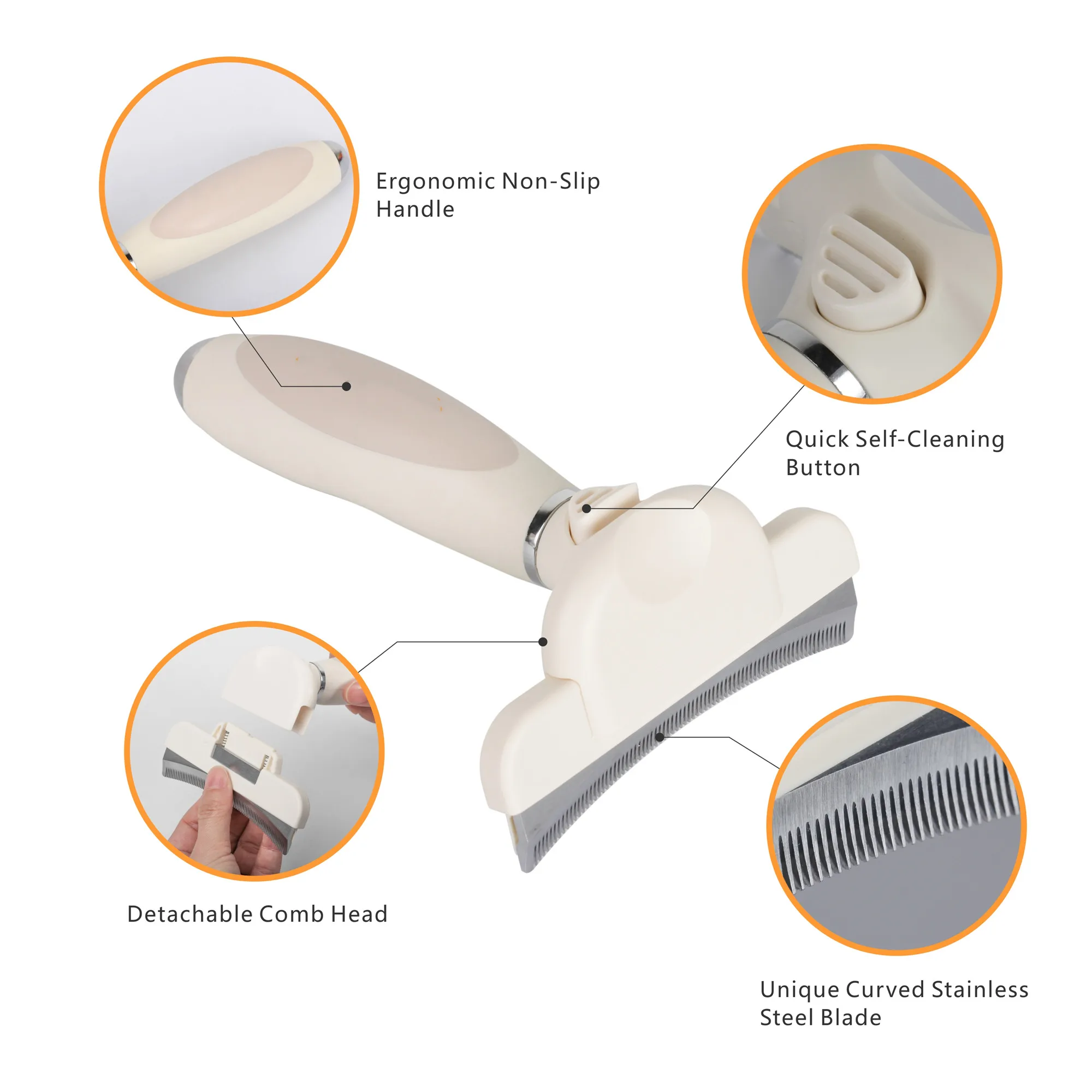 Dog Deshedding Brush with Curved Edge & Self Cleaning, Effectively Reduces Shedding by Up to 95% for Medium and Long Haired Pet