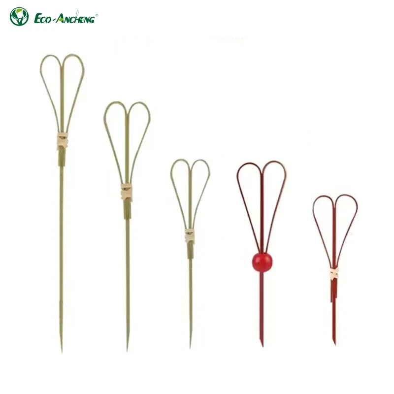 Bar Cocktail Fruit Sticks Bamboo Knotted String Barbeque Twisted Sticks Bamboo Heart Skewer