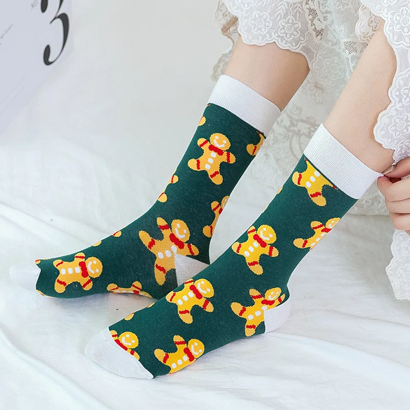 Christmas Socks For Adults Breathable Cute Cartoon Santa Claus Snowman Mid Tube Casual Cotton Socks