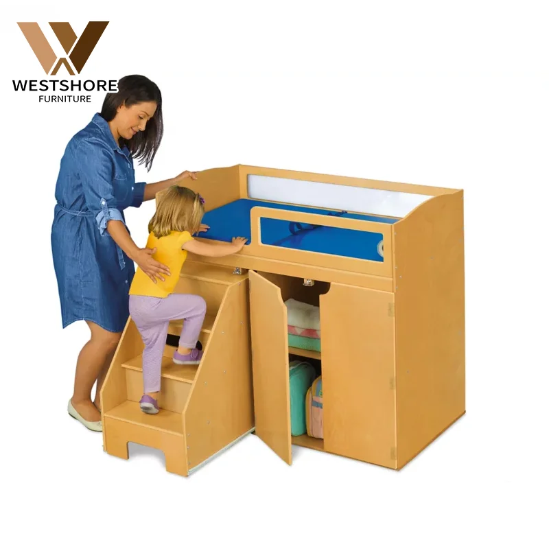 Baby Changing Bag Table With Cabinet Wooden Newborn Baby Nursing Furniture Diaper Changing Table For Montessori Daycare