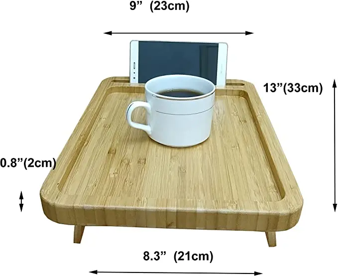 TV Snack Sofa Tray Sofa Arm Clip Table Durable Bamboo Sofa Tray Space-Saving & Practical Couch Table