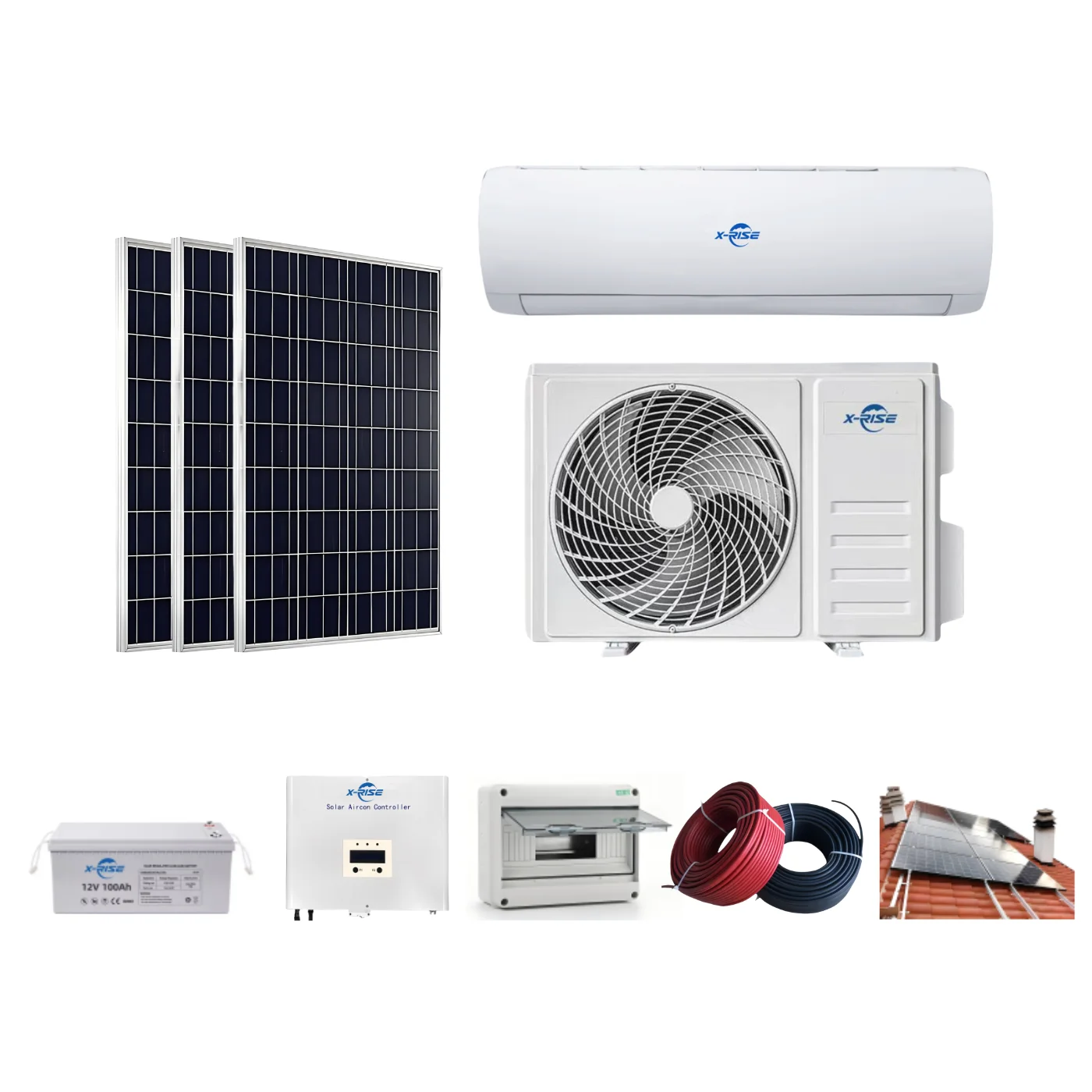 24000BTU DC Motor AC/DC Hybrid Solar Air Conditioning Cooling Only for Outdoor Household and Hotel US Plug