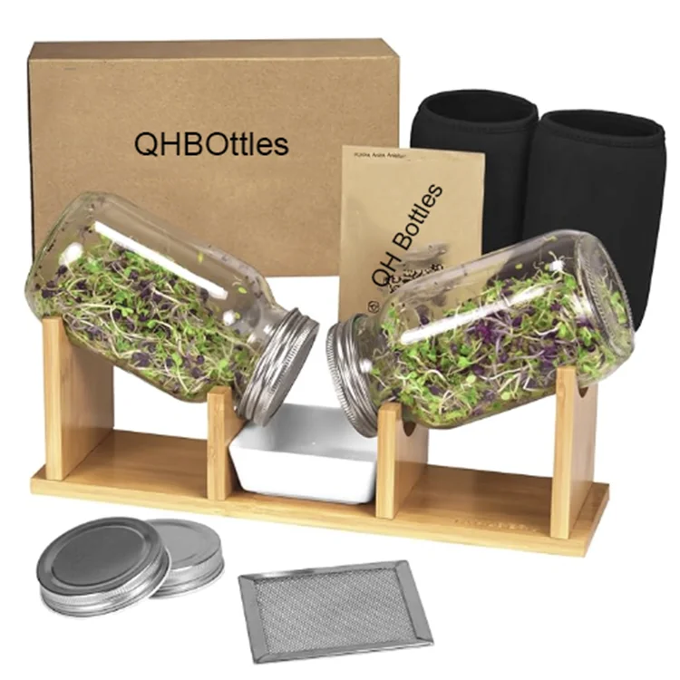 Широкий Набор банок для прорастания с сетчатыми крышками деревянная подставка и поднос сито кресс-салата