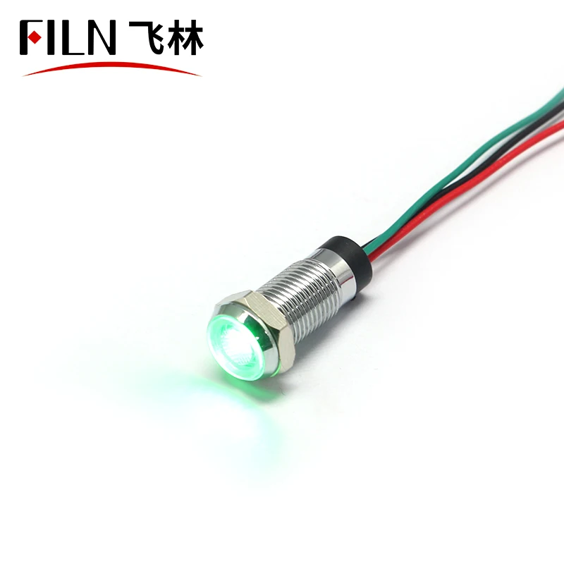  FILN 8mm 12mm 14mm flat head metal indicator light 12V 24V 110v 220v AC/DC high quality motorcycle tail