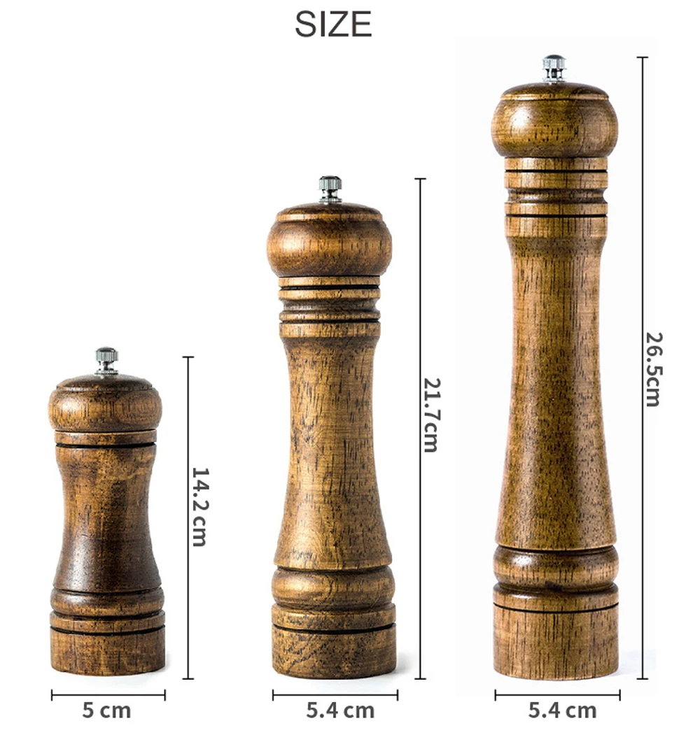 Adjustable Vintage Colors Oak Grinder Solid Wood Spice Pepper Mill Wooden Salt and Pepper Grinder Set