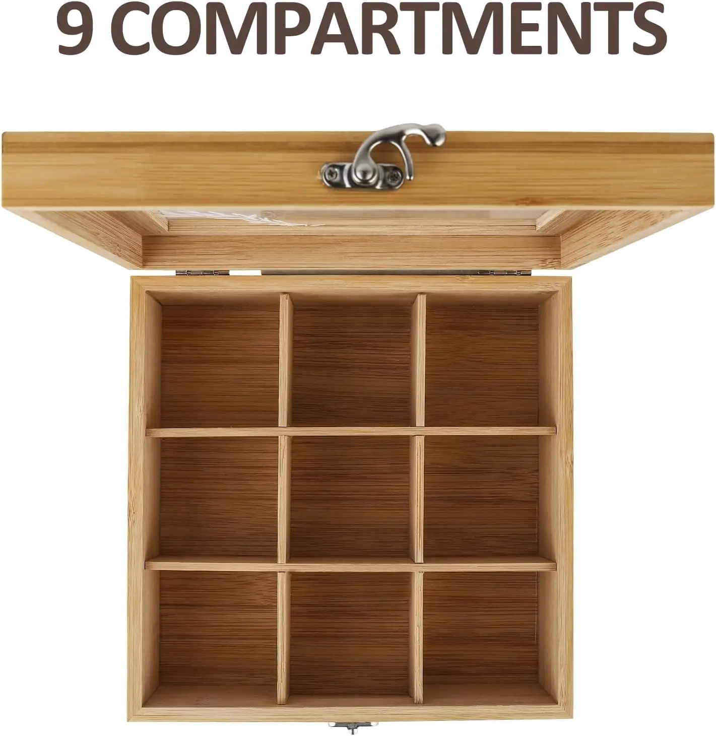 Hot Sale Wooden Tea Storage Box,Wood Tea Bag Organizer with 9 compartment for Tea Bags,Sugar, Coffee Pods