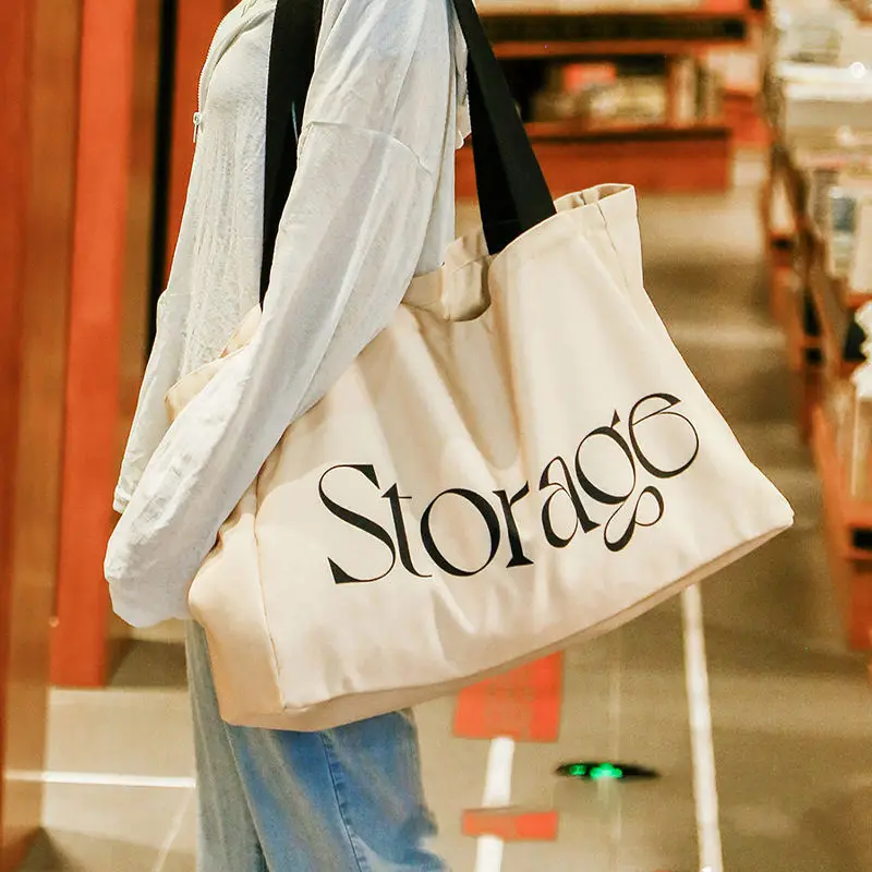 Original Custom Logo Reusable Shopping Large Cotton Bag Tote Bag for Canvas Women Grocery Shopper Shoulder Travel Beach
