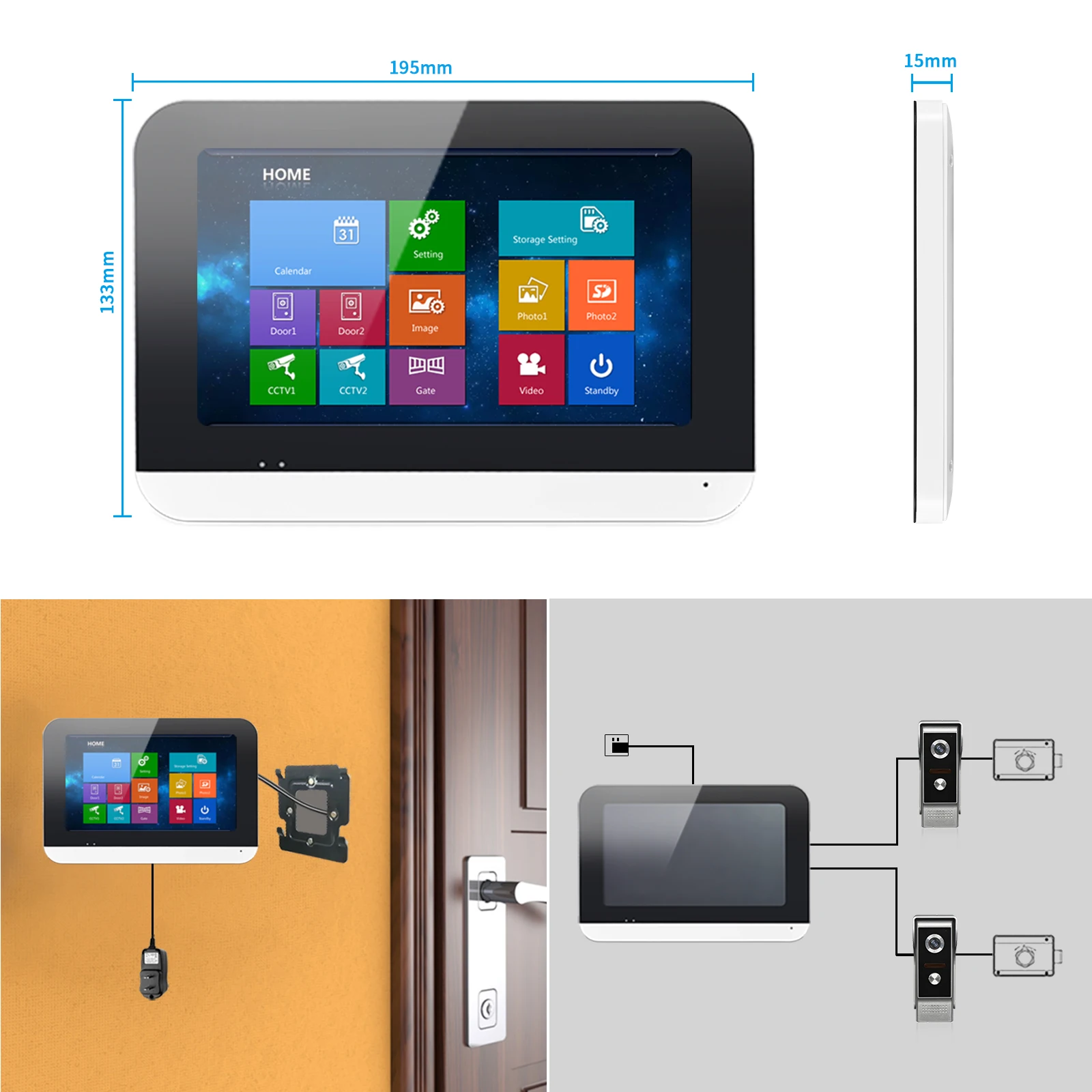 7 inch touch monitor visual intercom door phone system 4 wires video doorbell camera video door phone intercom system