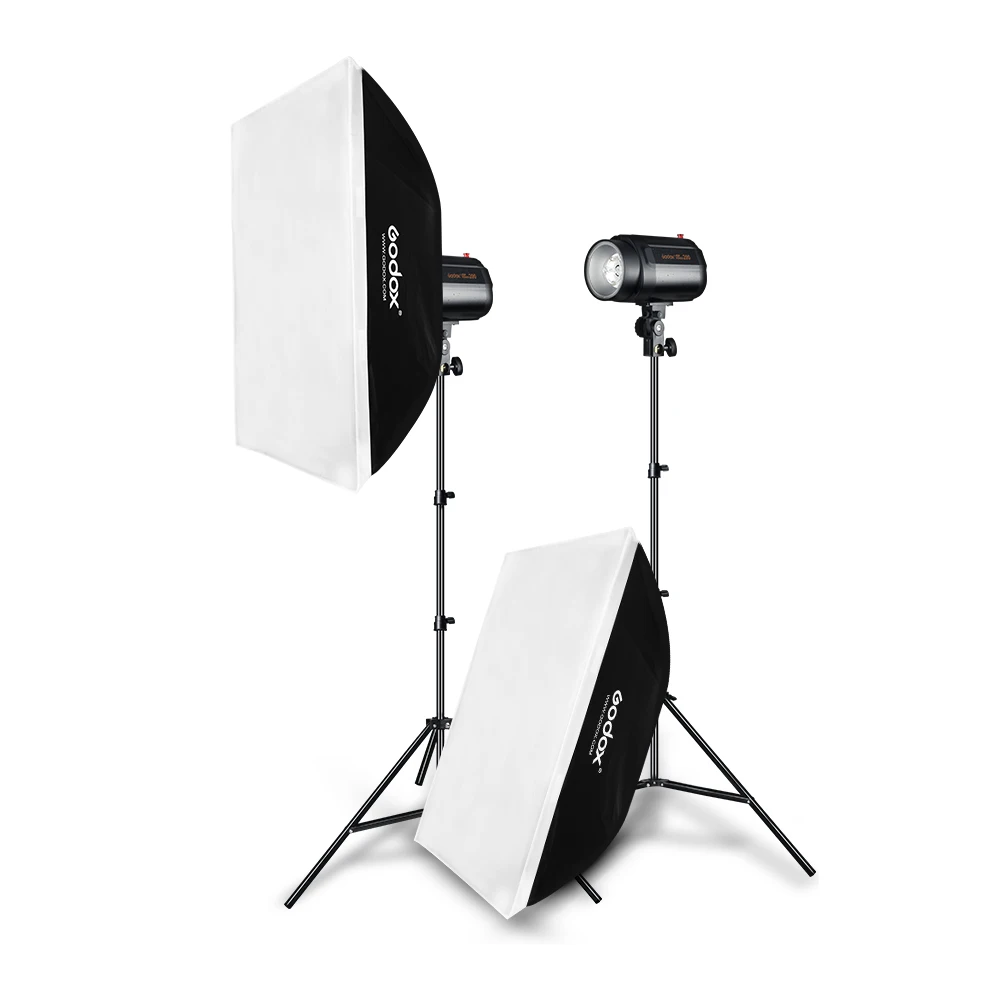 Godox 400Ws Strobe Studio Flash Light Kit 2pcs 200Ws Photographic Lighting - Strobes + Light Stands + Triggers + Soft Box