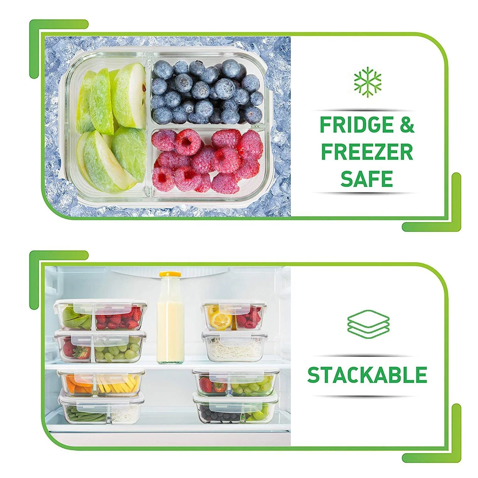 Glass Meal Prep Food Prep Containers Glass Storage Containers 3 Compartment with lids Lunch Containers