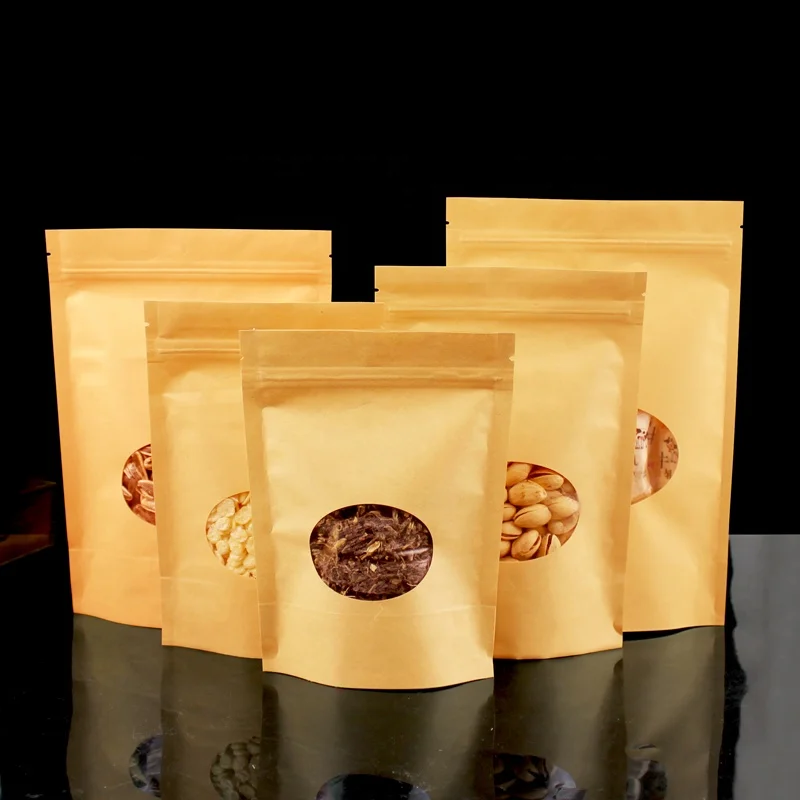 customized logo Kraft paper ziplock bag self sealing square bottom kraft paper bags for nuts/ flour/seeds