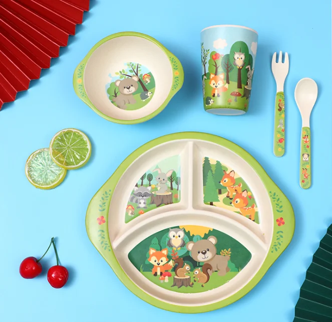 Оптовая продажа, креативная Высококачественная тарелка из натурального бамбукового волокна, Кухонное блюдо, многоразовая круглая тарелка для детей