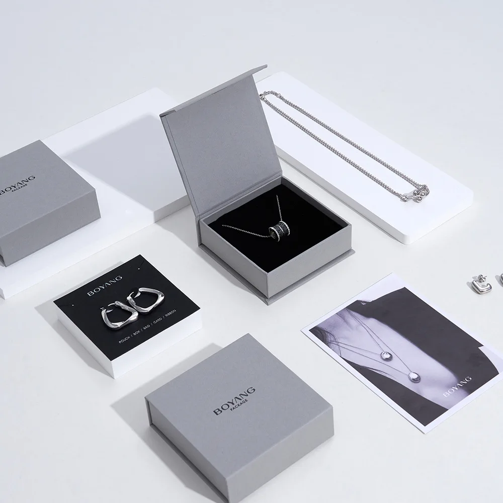 Custom Logo Printed Slide Paper Earring Necklace Gift Ring Packaging Boxes Jewelry Box Set