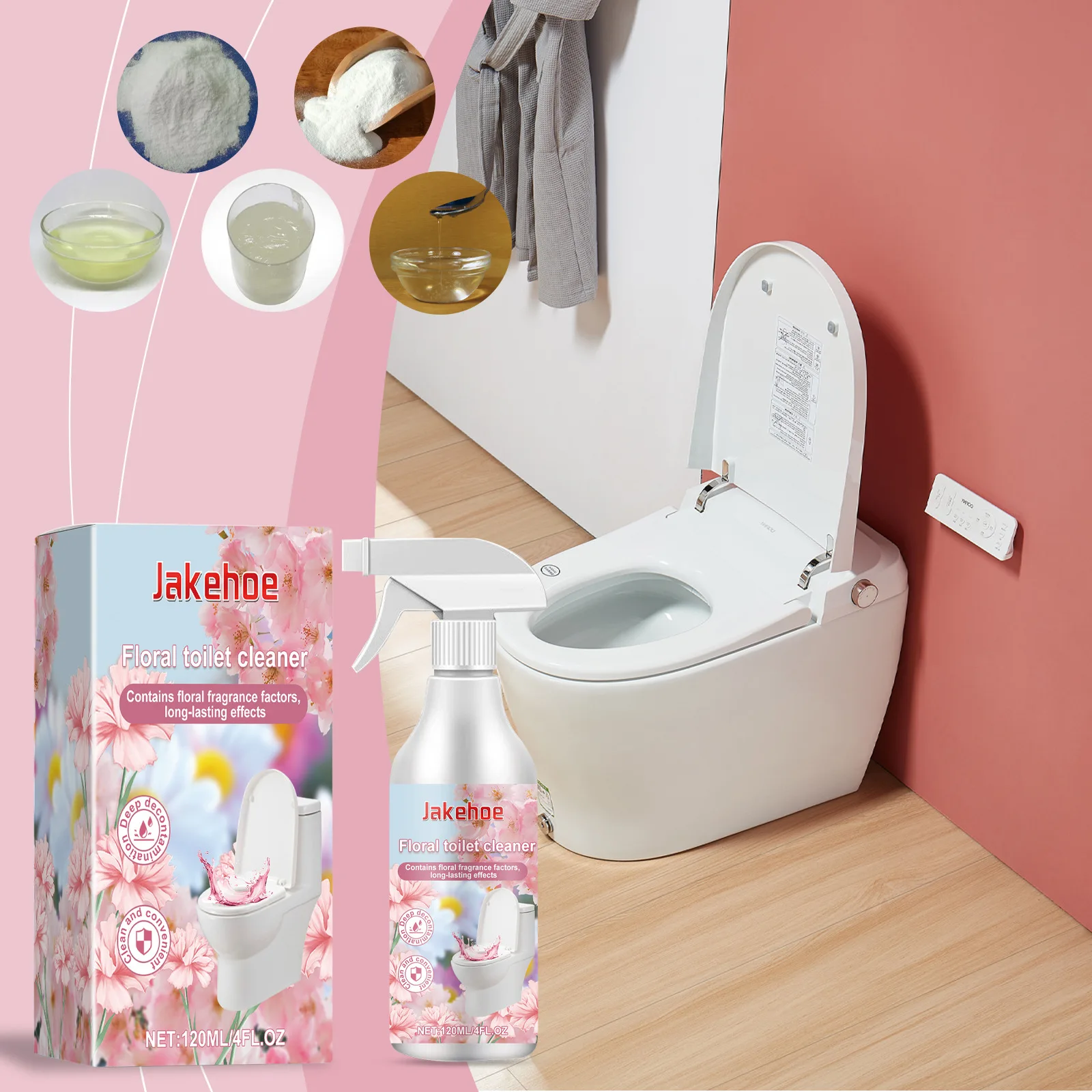 JAKEHOE Toilet Spray Floral Eco Friendly Odor Eliminator Stain Removal Fragrance Toilet Cleaner Liquid Spray