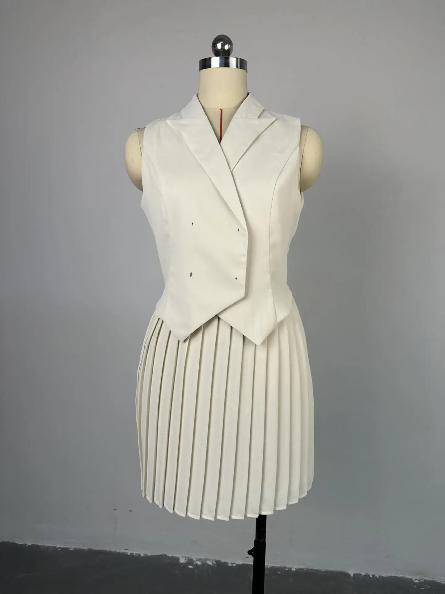 RedPeony Womens Outfits New Women Elegant Turn Collar Crop Top Female Street Skirts 2 Piece Suits Folds Mini Skirt Sets