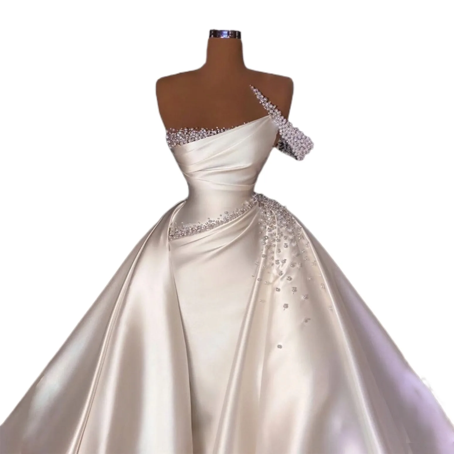Luxury Satin Detachable Skirt Bridal Wedding Gowns Beaded Mermaid Women Wedding Dresses