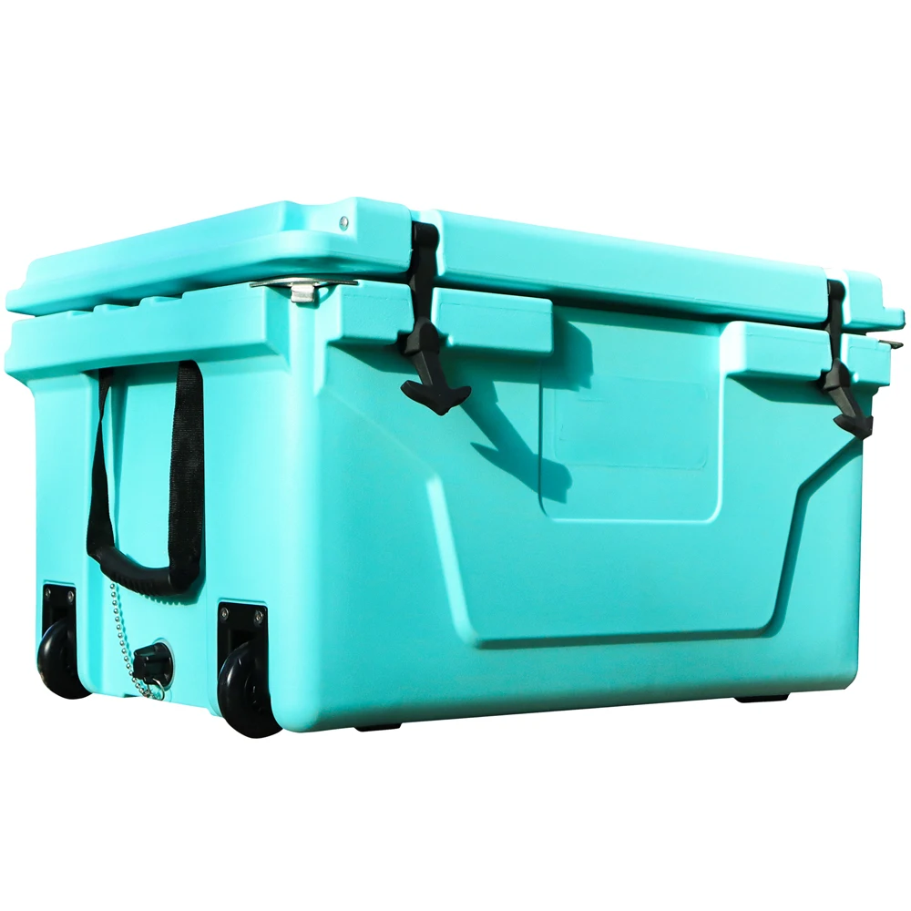 65QT tiffany blue  rotomolde  cooler box with small wheels   Travel Camping box