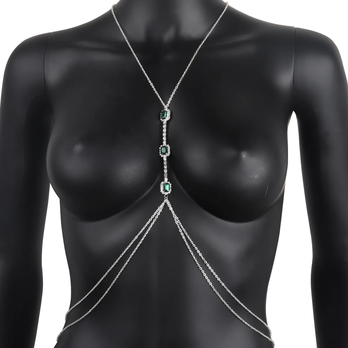 Sexy Green Crystal Rhinestone Chest Chain Belly Waist Body Jewelry Nightclub Sexy Chest Chains For Women