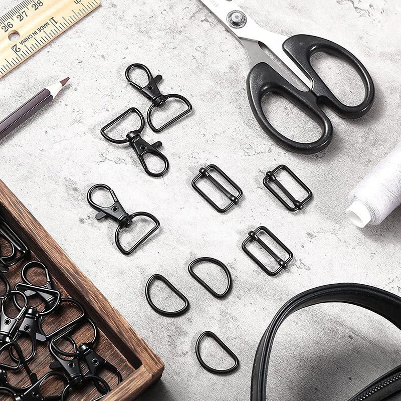 Metal Snap Hooks Buckle Belt D Rings Keychain Tri-Glides Slide Center Bar For Bag