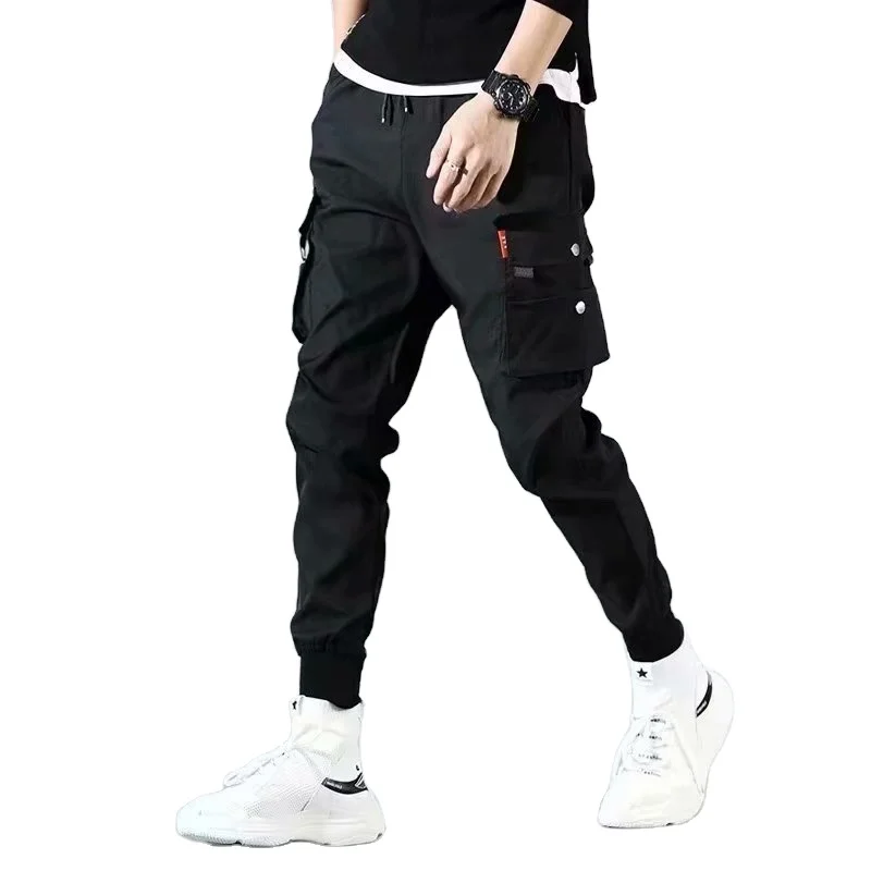 
2021New multi-bag cargo pants handsome hip-hop show thin high waist leisure pants fall loose jeans men 