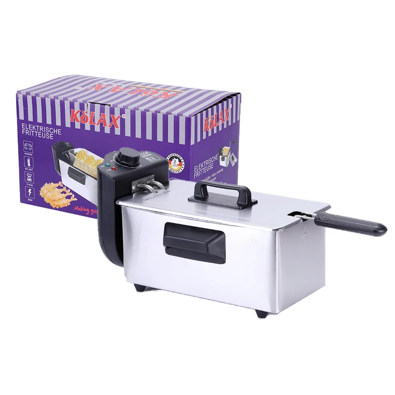 kolax brand removable deep fryer ss for fish potato chips  2000w 3L adjustable thermostat