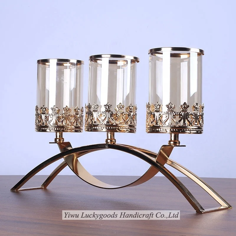 LK20191107-41 hot sale 5 arms Crystal candlestick candle holder metal for wedding decoration