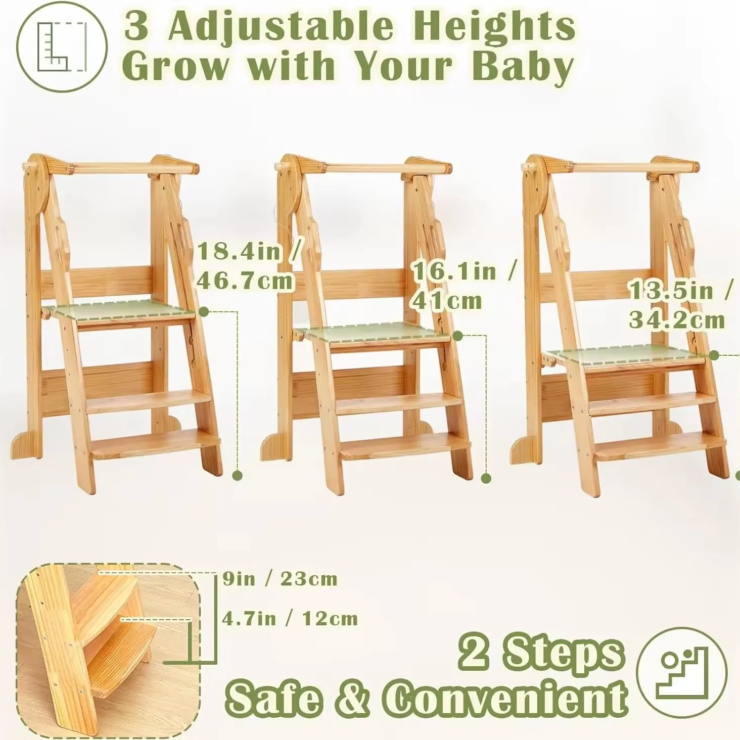 Addreen Ladder Chair Wooden Folding Kitchen Helper Step Stool Ladder for Toddlers  Wood Children Standing Learning Tower