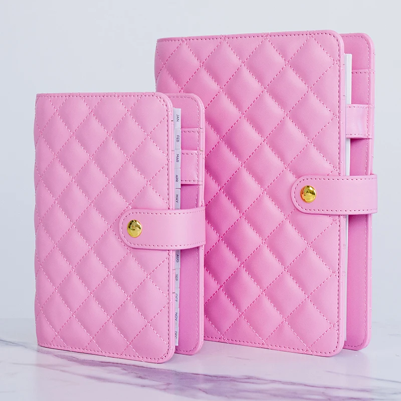 Custom A5 A6 A7 Binder 6 Rings A6 Binder Pink Printing A5 Ring Vegan Leather Planner A7 Planner A6 Budget Binder